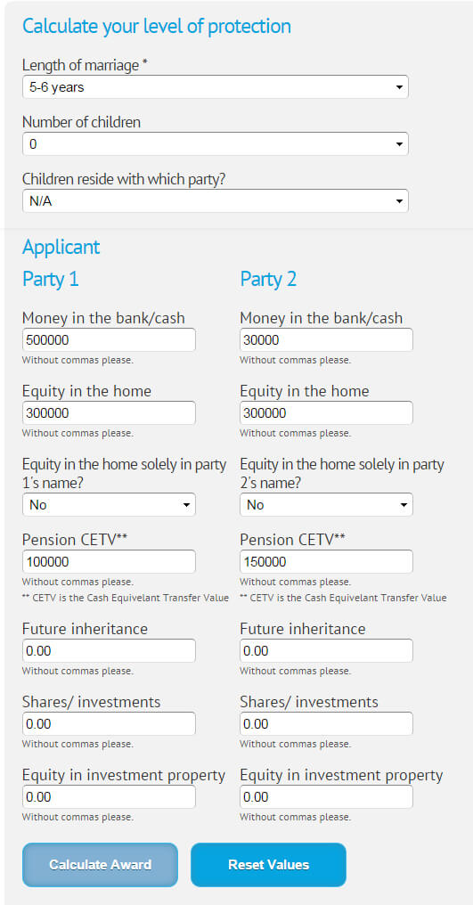 calculate your saving with pre nup