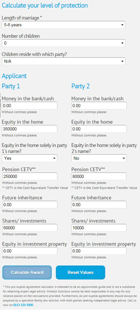 Prenup calculation case study calculation