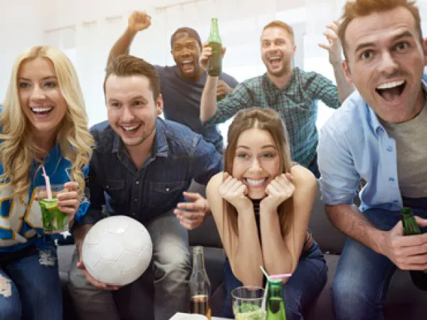 Employees watching football