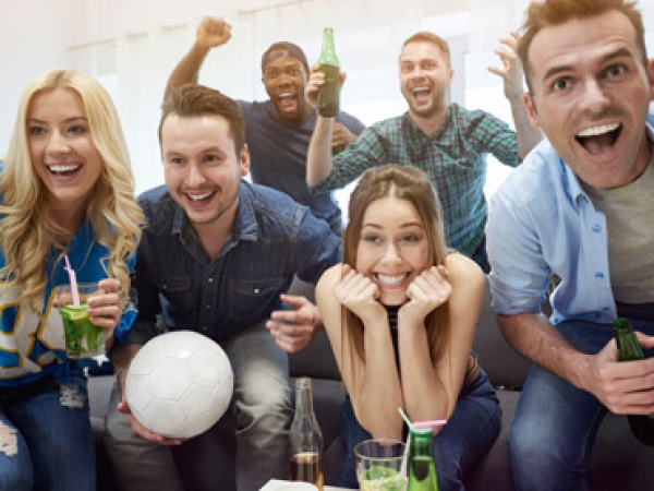 Employees watching football