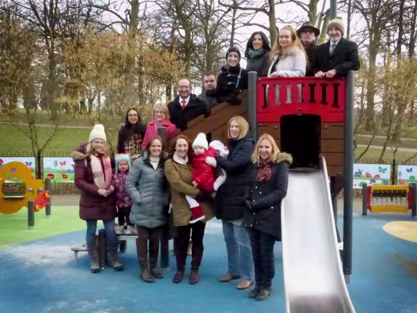 Winston Solicitors test the slides at the new Roundhay Park playground