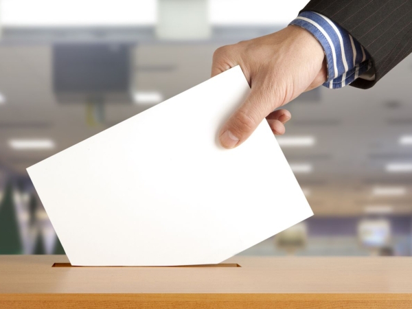 Posting a piece of paper into a voting ballot box